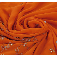 Load image into Gallery viewer, Sanskriti Vintage Saree Georgette Hand Breaded Orange Fabric Ethnic 5 Yard Sari
