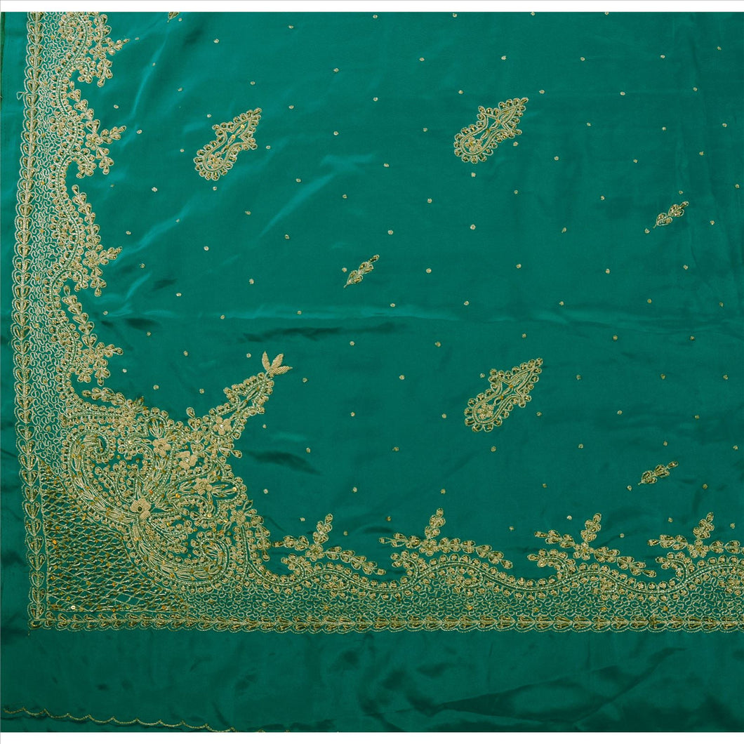 Sanskriti Vintage Indian Saree Art Silk Hand Beaded Green Fabric Sari Zari