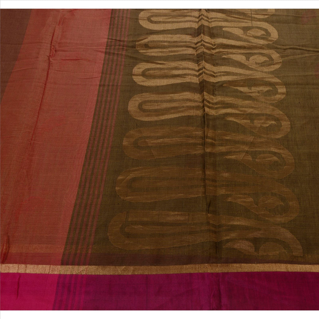 Sanskriti Vintage Indian Saree Cotton Blend Woven Green Craft Fabric Sari