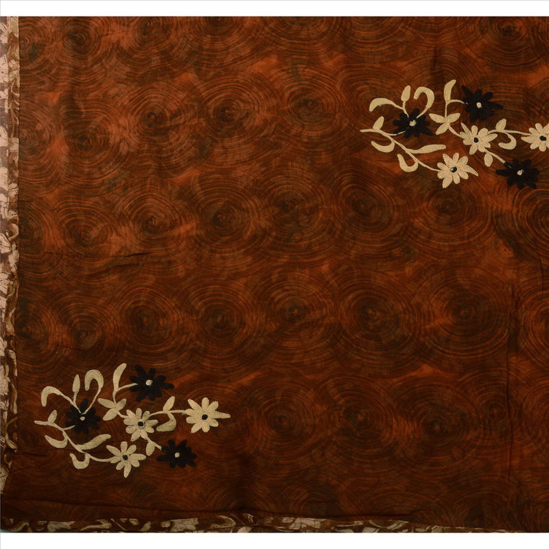 Sanskriti Vintage Indian Orange Saree 100% Pure Georgette Silk Hand Embroidered Sustainable Fabric Sari
