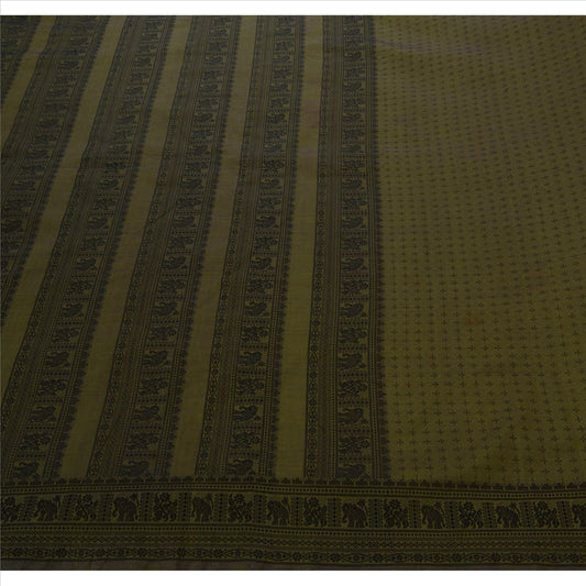 Sanskriti Vintage Indian Saree Cotton Blend Woven Sustainable Fabric Cultural Sari Elephant