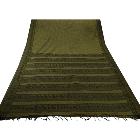 Sanskriti Vintage Indian Saree Cotton Blend Woven Sustainable Fabric Cultural Sari Elephant