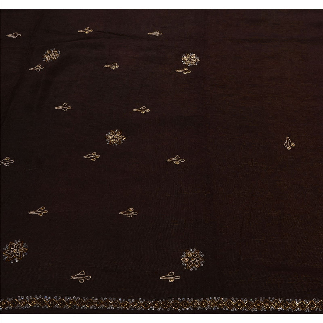 Sanskriti Vintage Indian Saree Silk Blend Hand Embroidery Woven Brown Fabric Sari Kundan