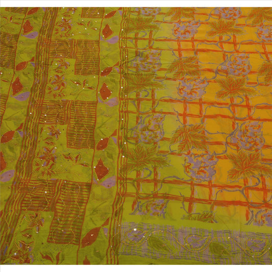 Sanskriti Vintage Indian Saree 100% Pure Georgette Silk Hand Beaded Sustainable Fabric Sequins Sari