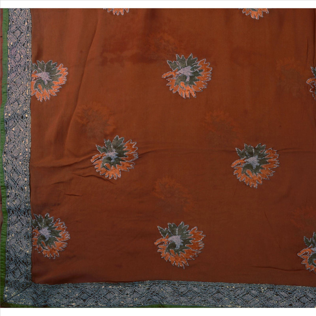 Antique Vintage Indian Saree 100% Pure Silk Hand Embroidery Fabric Sari Zari
