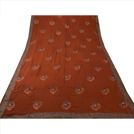 Sanskriti Vintage Indian Saree 100% Pure Silk Hand Embroidery Sustainable Fabric Sari Zari