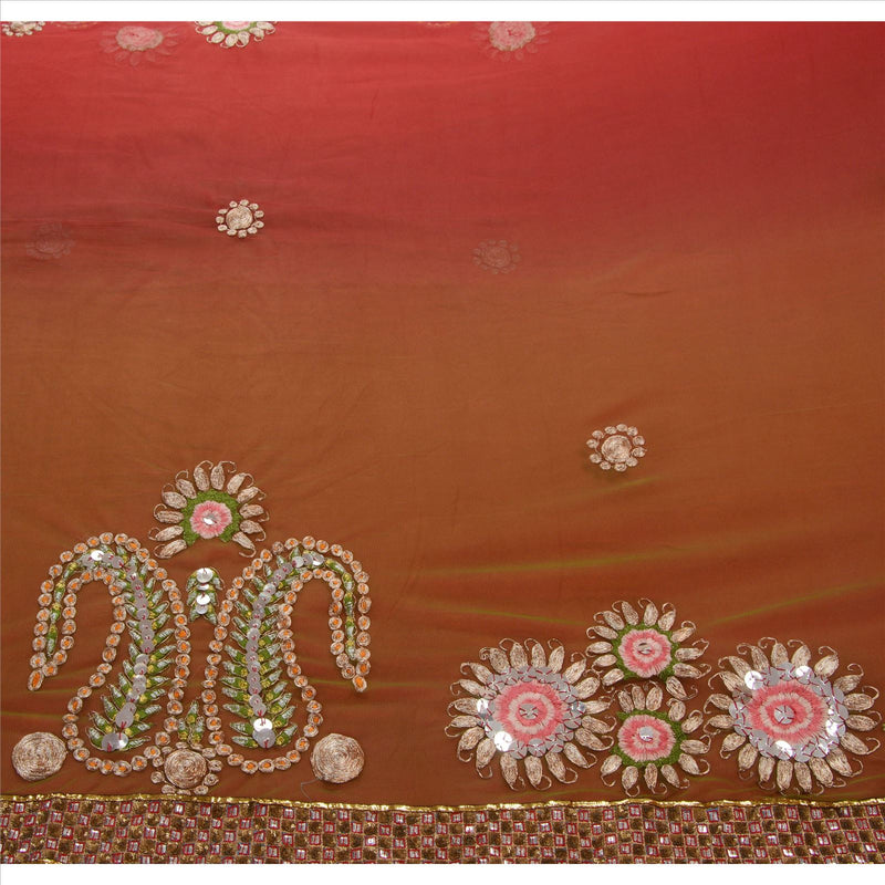 Sanskriti Vintage Antique Vintage Indian Saree Net Mesh Hand Embroidery Maroon Sustainable Fabric Zari Sari