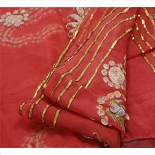 Load image into Gallery viewer, Antique Vintage Indian Saree Net Mesh Hand Embroidery Maroon Fabric Zari Sari
