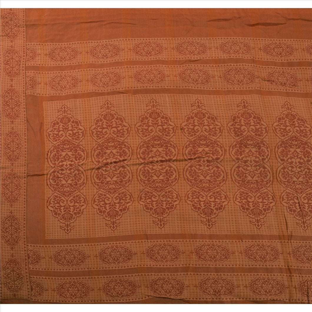 Sanskriti Vintage Indian Saree Cotton Blend Brown Woven Craft Fabric Sari