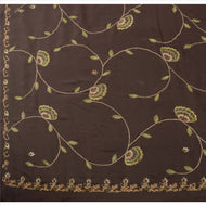 Antique Vintage Indian Saree Art Silk Hand Embroidery Brown Fabric Zari Sari