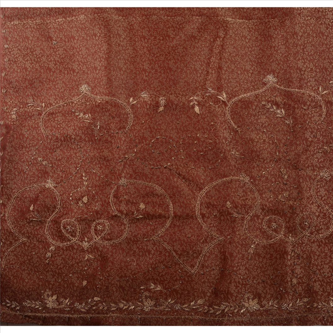Antiques Vintage Indian Saree Tissue Hand Embroidery Woven Fabric Zardozi Sari