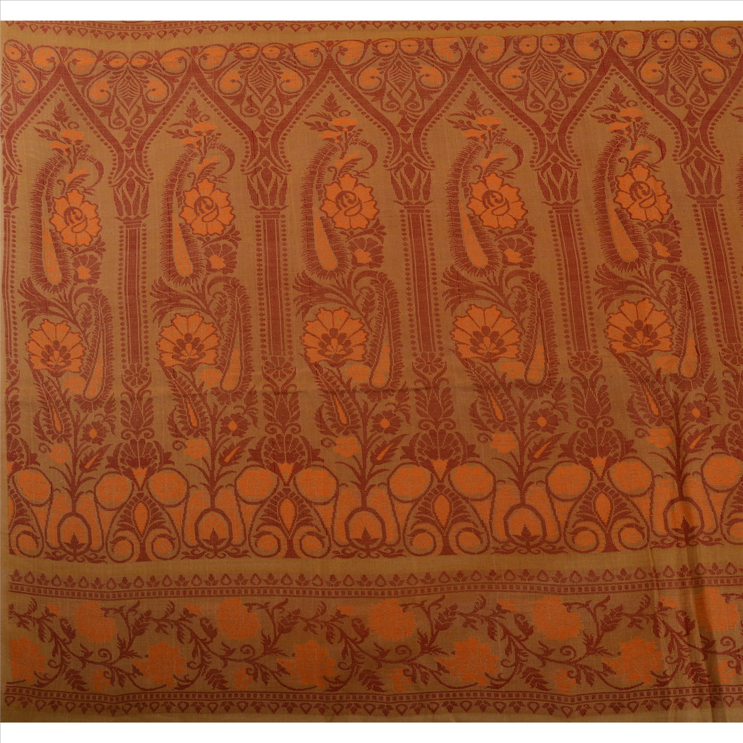 Sanskriti Antique Vintage Indian Saree Blend Cotton Green Woven Fabric Sari