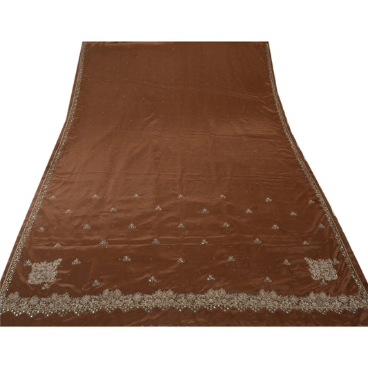 Sanskriti Vintage Indian Saree Art Silk Hand Embroidery Brown Sustainable Fabric Zari Sari