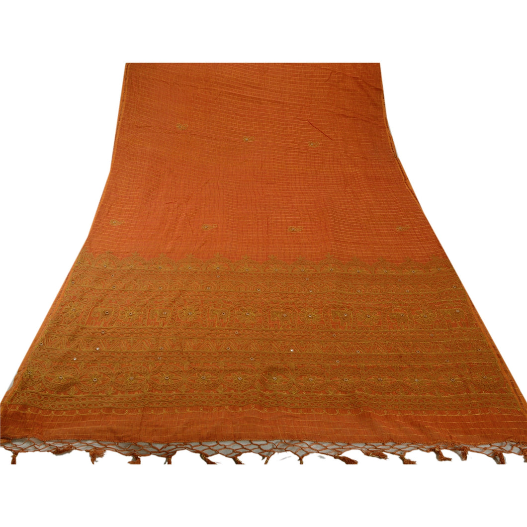 Antique Vintage Saree 100% Pure Cotton Hand Embroidery Ari Zama Fabric Sari