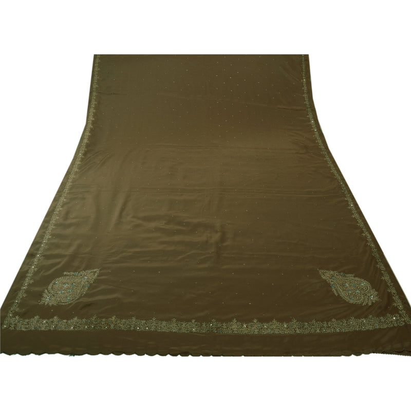 Sanskriti Vintage Saree Art Silk Hand Embroidery Brown Sustainable Fabric Zari Work Sari