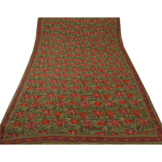 Sanskriti Vintage Indian Saree Blend Georgette Embroidered Green Sustainable Fabric Sari