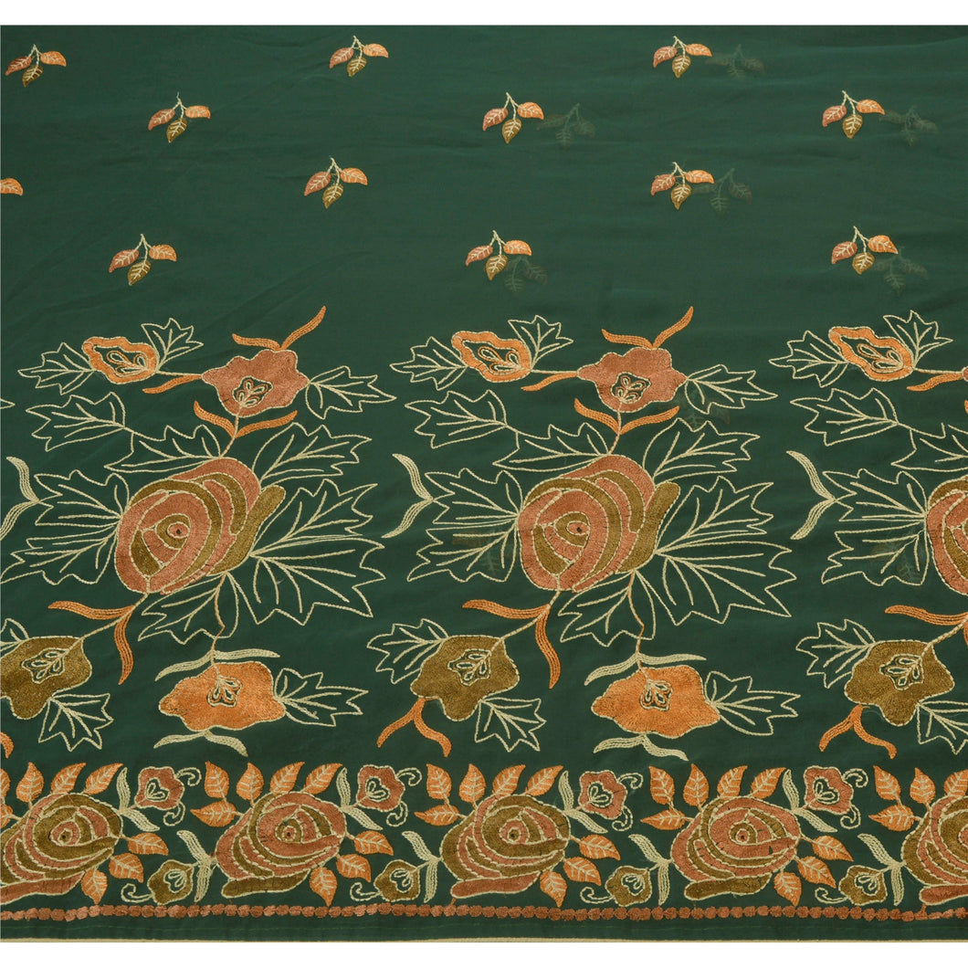 Sanskriti Antique Vintage Indian Saree Georgette Embroidery Green Fabric Sari
