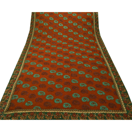 Sanskriti Vintage Antique Vintage Saree Blend Georgette Hand Embroidery Painted Woven Sustainable Fabric Sari