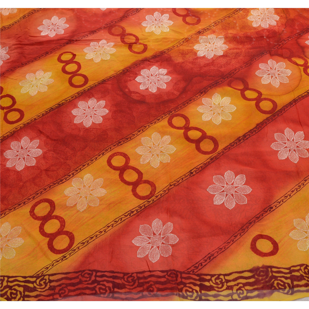 Sanskriti Vintage Indian Saree Blend Georgette Embroidered Red Fabric Sari