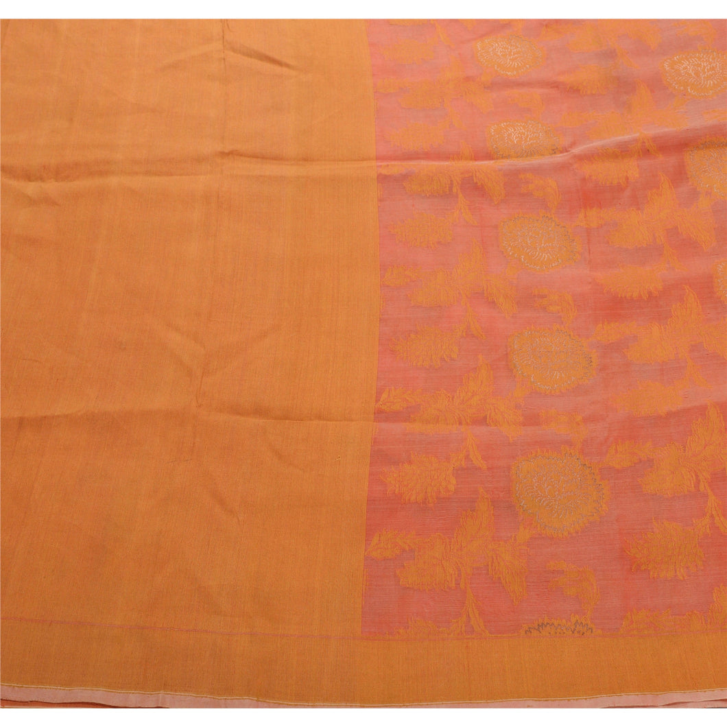 Sanskriti Vintage Indian Saree Blend Silk Orange Woven Craft Fabric Floral Sari