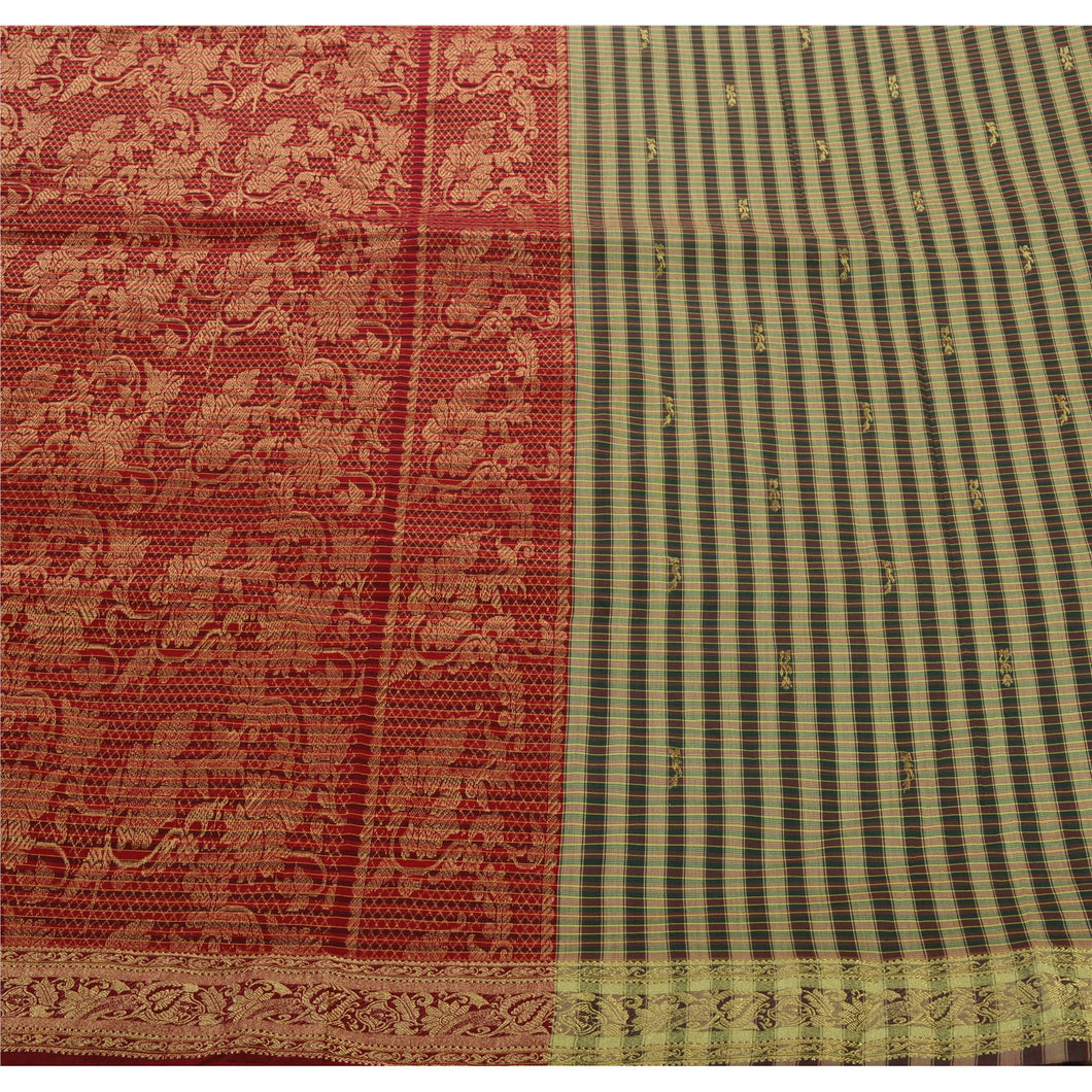 Sanskriti Vintage Indian Saree Art Silk Woven Cream Craft Fabric Floral Sari