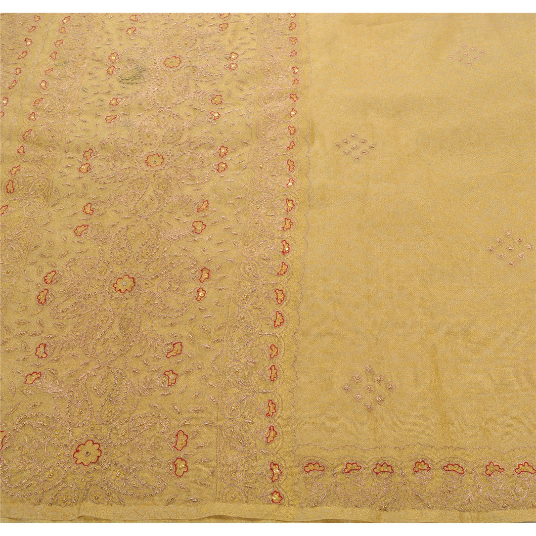 Sanskriti Antique Vintage Indian Saree Net Mesh Hand Embroidery Fabric Zari Sari