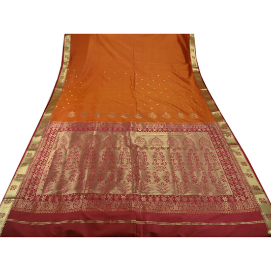 Sanskriti Vintage Indian Saree Art Silk Woven Craft Sustainable Fabric Orange Floral Sari