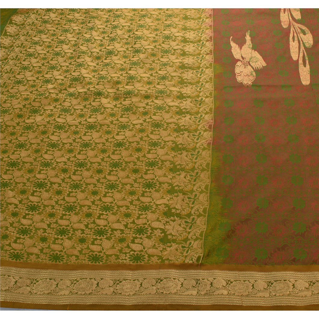 Sanskriti Vintage Antique Indian Saree Art Silk Woven Craft Fabric Floral Sari