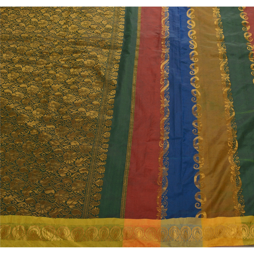 Sanskriti Vintage Indian Saree Art Silk Multi Color Woven Fabric Cultural Sari