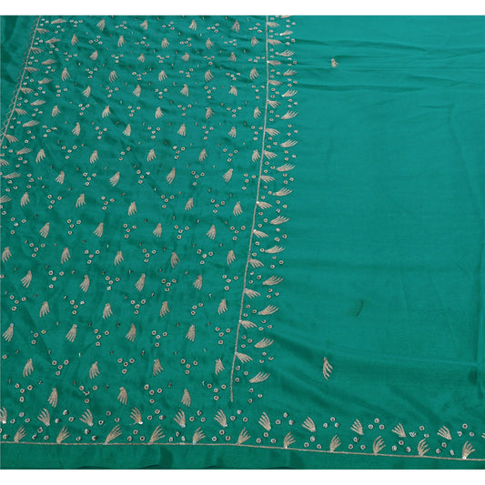 Sanskriti Vintage Indian Saree Art Silk Hand Beaded Green Craft Sustainable Fabric Zari Sari