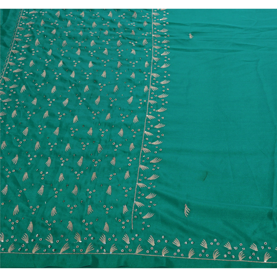 Sanskriti Vintage Indian Saree Art Silk Hand Beaded Green Craft Fabric Zari Sari