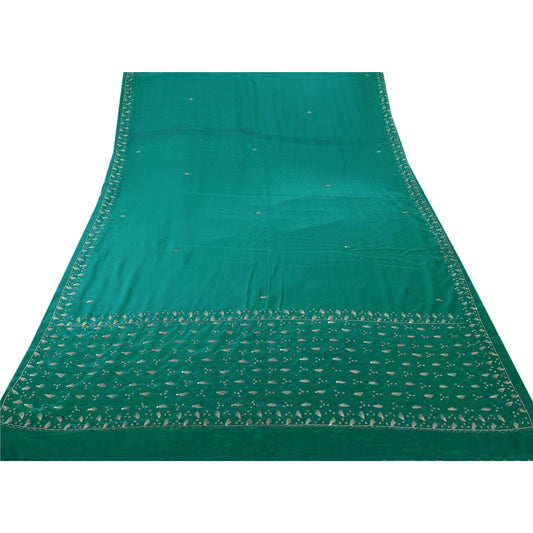 Sanskriti Vintage Indian Saree Art Silk Hand Beaded Green Craft Sustainable Fabric Zari Sari