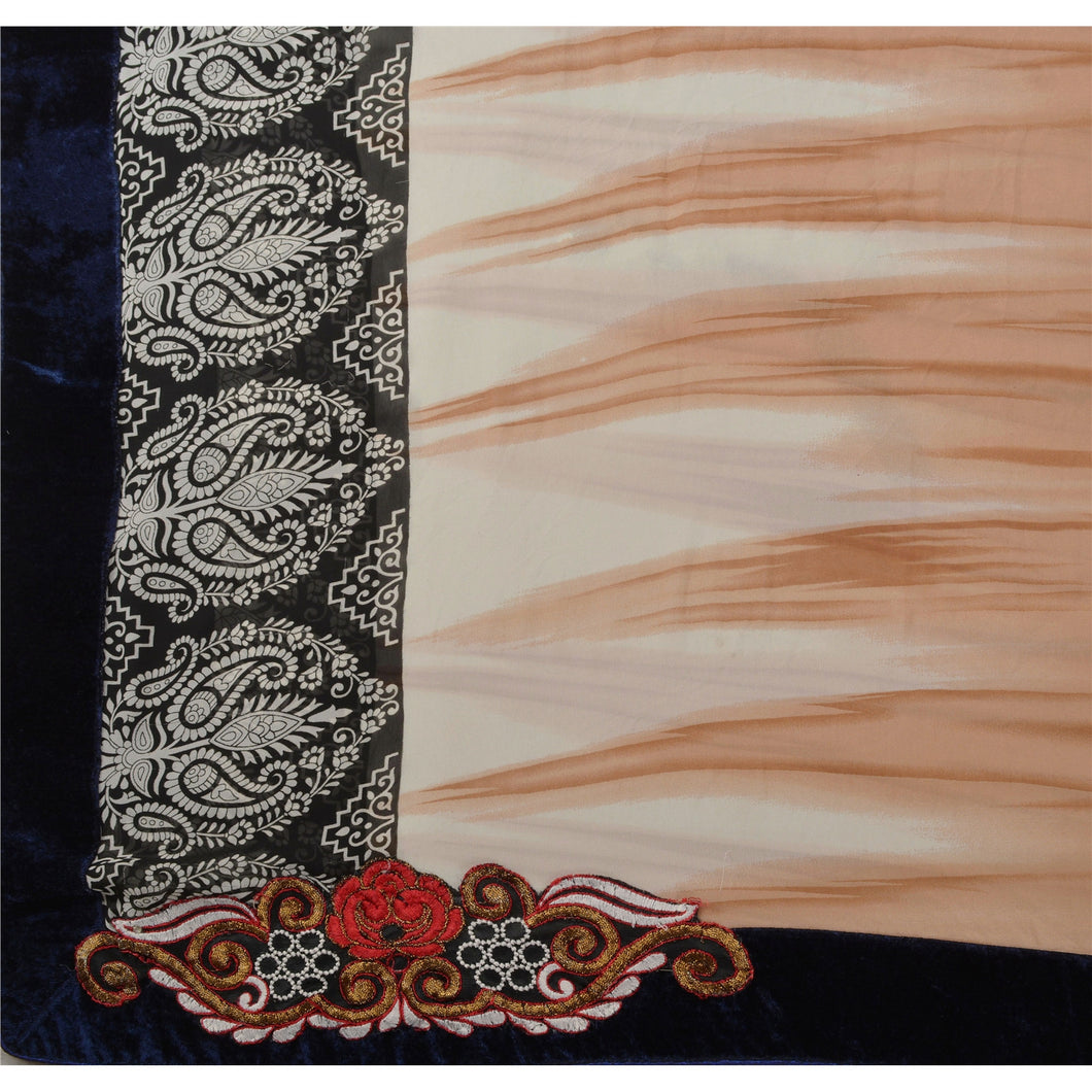 Sanskriti Vintage Indian Saree Georgette Embroidered Brown Craft Fabric Sari
