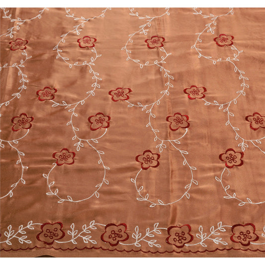 Sanskriti Vintage Indian Saree Satin Silk Embroidered Sustainable Fabric Brown Floral Sari