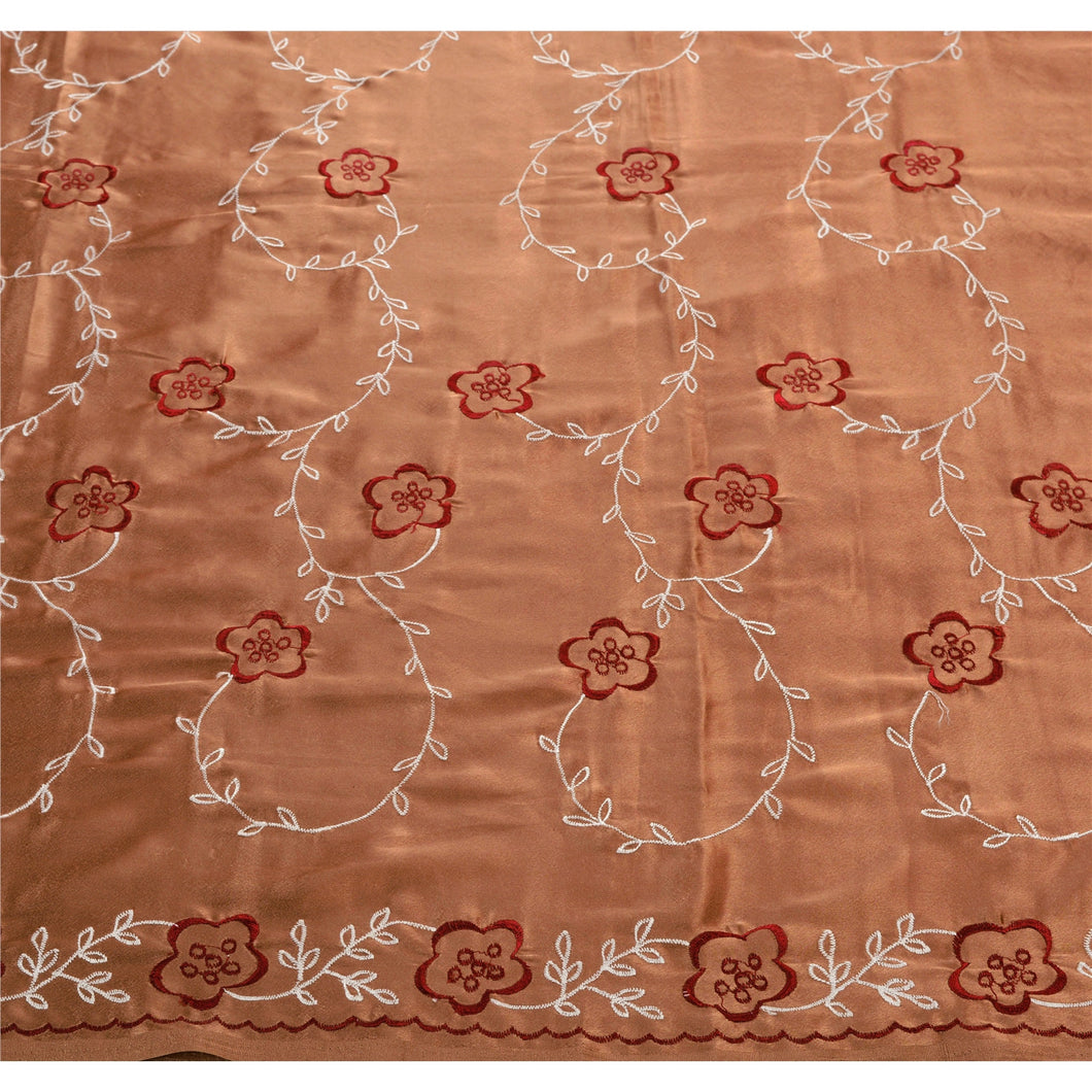 Sanskriti Vintage Indian Saree Satin Silk Embroidered Fabric Brown Floral Sari