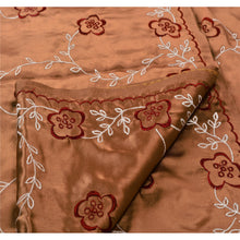 Load image into Gallery viewer, Sanskriti Vintage Indian Saree Satin Silk Embroidered Fabric Brown Floral Sari

