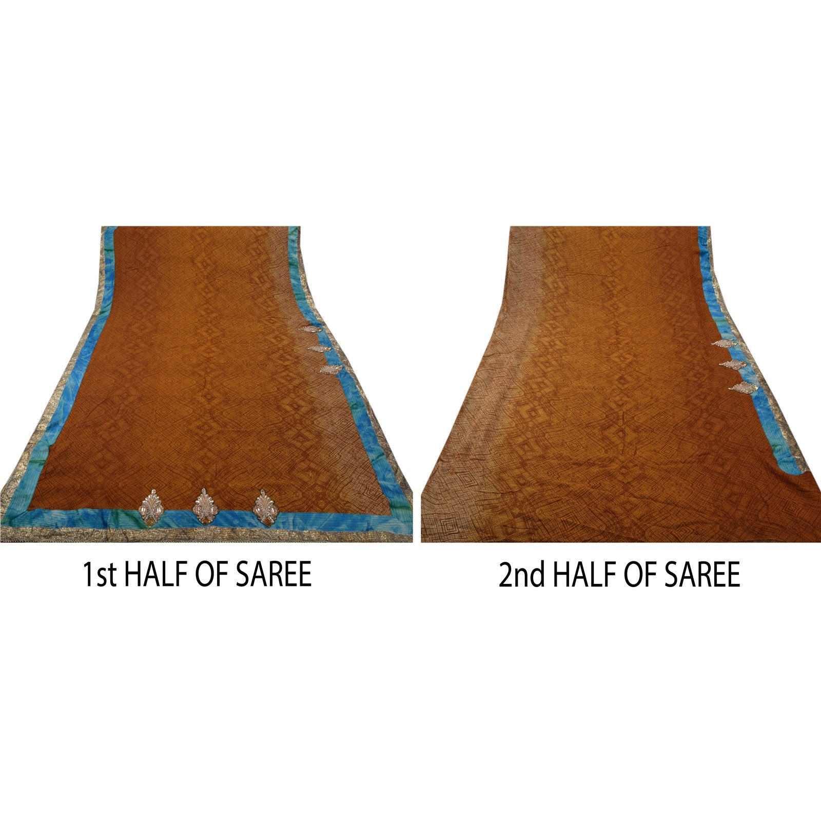 Sanskriti Vintage Hand Beaded Pure Georgette Silk Sari - Brown Zari Zardozi Ethnic Fabric 6 Yd Create- Upcycled Sarongs, Scarves, or Stoles