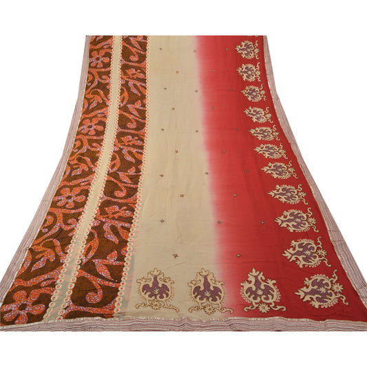 Sanskriti Vintage Indian Saree Blend Georgette Hand Beaded Sustainable Fabric Cultural Premium Sari