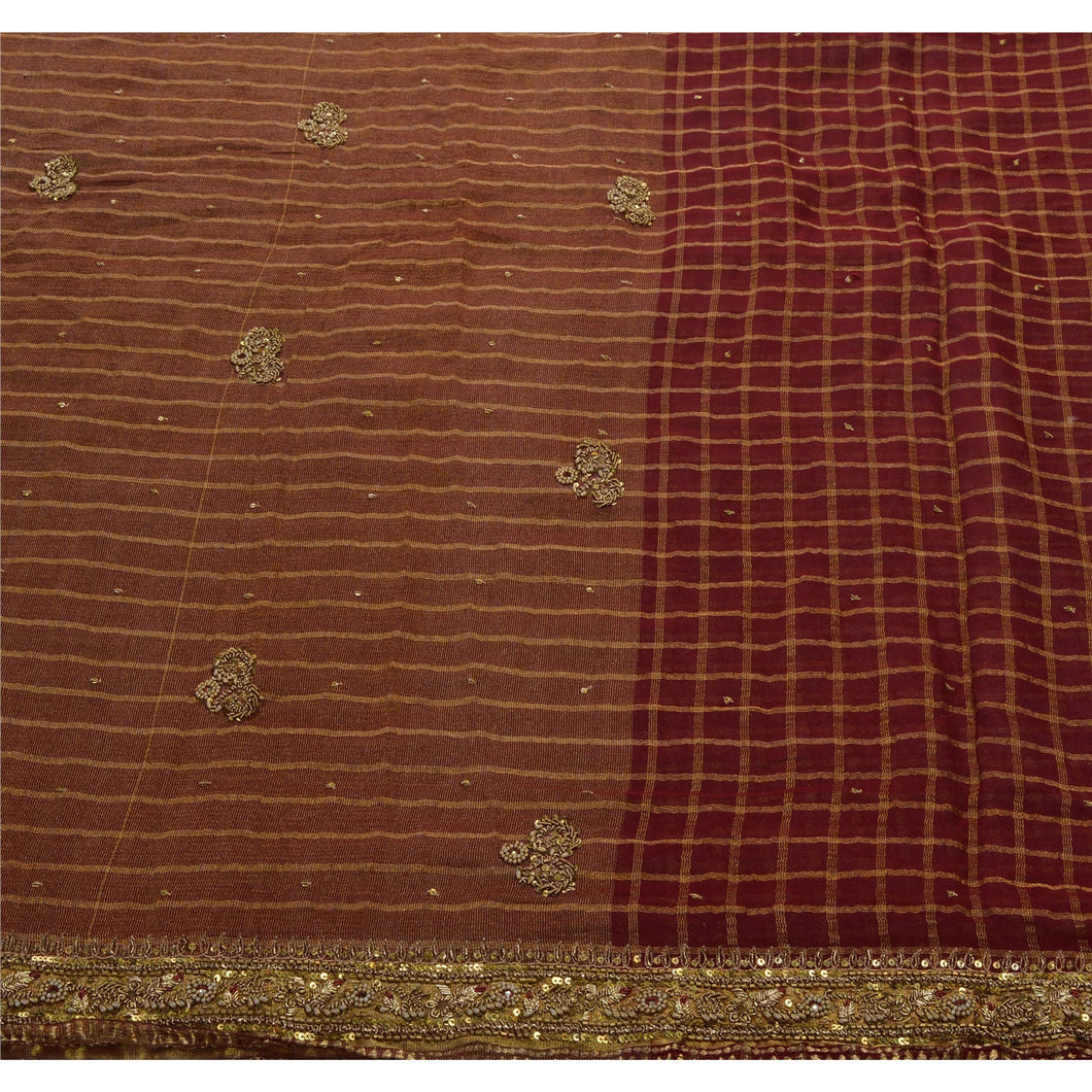 Vintage Saree Pure Georgette Silk Hand Beaded Woven Fabric Cultural Premium Sari