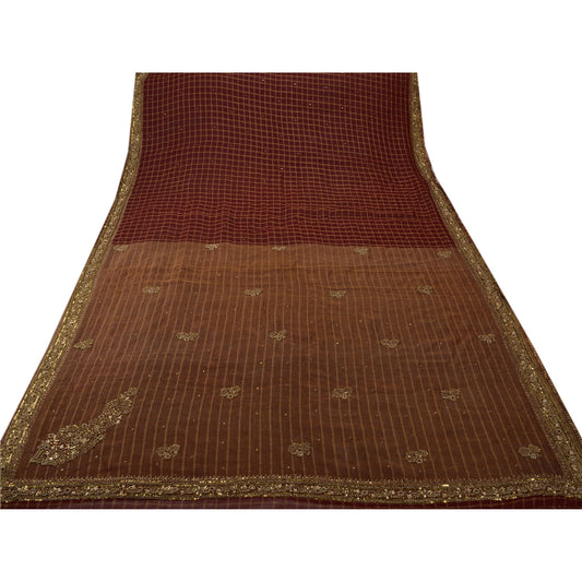 Sanskriti Vintage Saree Pure Georgette Silk Hand Beaded Woven Sustainable Fabric Cultural Premium Sari