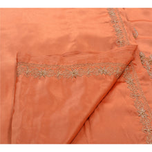 Load image into Gallery viewer, Sanskriti Antique Vintage Peach Saree Satin Silk Hand Embroidery Fabric Premium Sari
