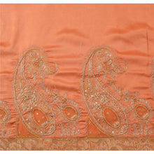 Load image into Gallery viewer, Sanskriti Antique Vintage Peach Saree Satin Silk Hand Embroidery Fabric Premium Sari
