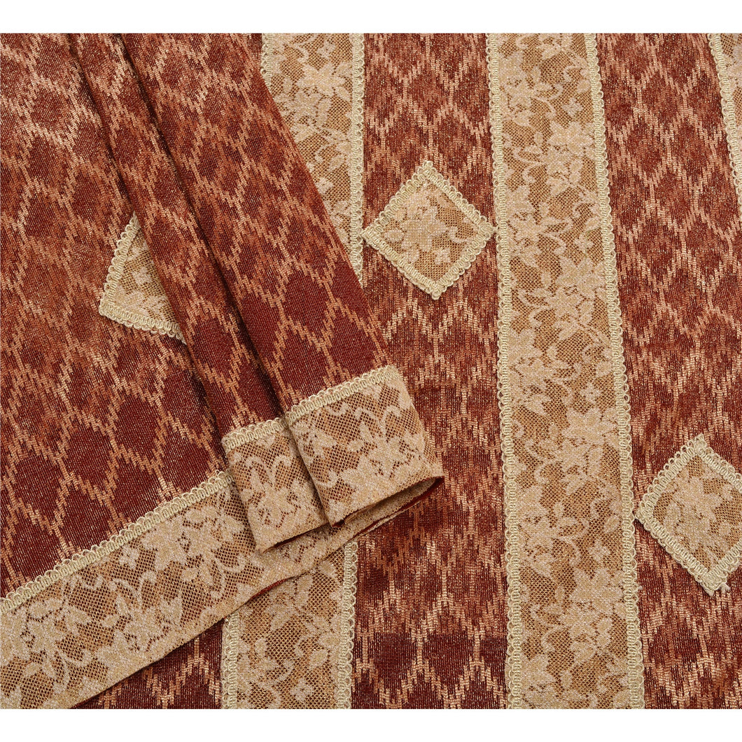 Sanskriti Vintage Indian Saree Net Mesh Embroidered Craft Fabric Premium Sari