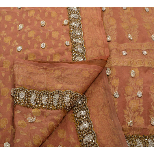 Sanskriti Vintage Indian Brown Saree 100% Pure Silk Hand Embroidery Woven Sustainable Fabric Sari