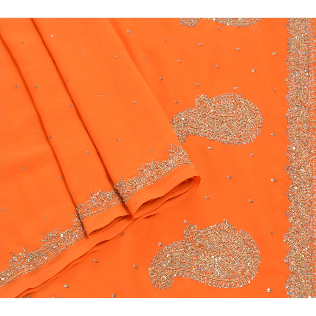 Sanskriti Vintage Indian Saree Georgette Hand Beaded Fabric Ethnic Premium Sari