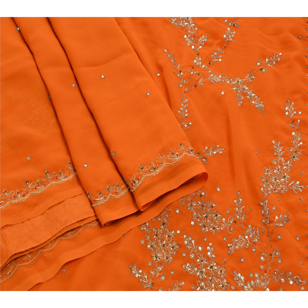 Sanskriti Vintage Indian Saree Georgette Hand Embroidery Fabric Zari Premium Sari