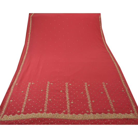 Sanskriti Vintage Antique Pink Saree Georgette Hand Embroidery Sustainable Fabric Premium Sari