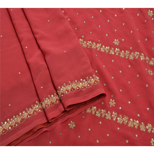 Sanskriti Vintage Antique Pink Saree Georgette Hand Embroidery Sustainable Fabric Premium Sari