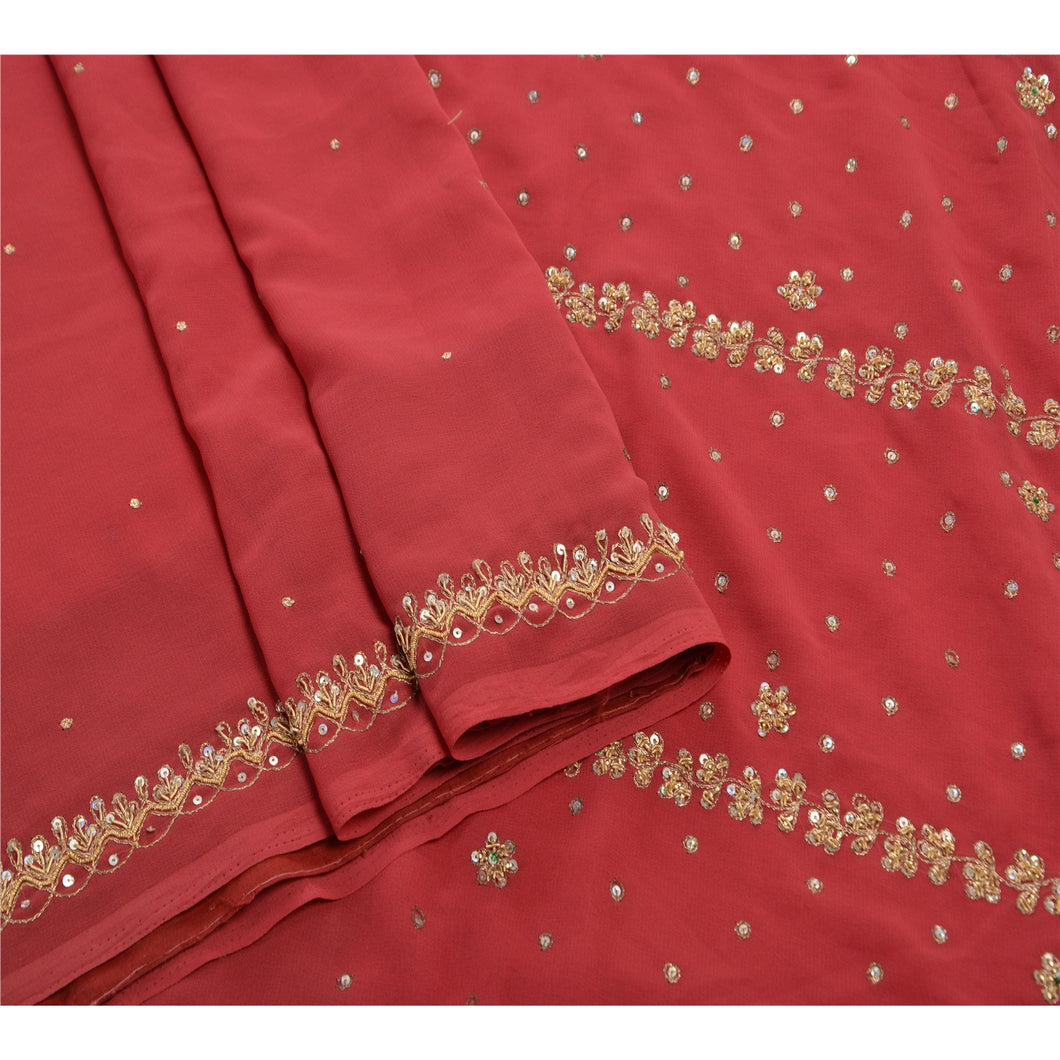 Sanskriti Antique Vintage Pink Saree Georgette Hand Embroidery Fabric Premium Sari