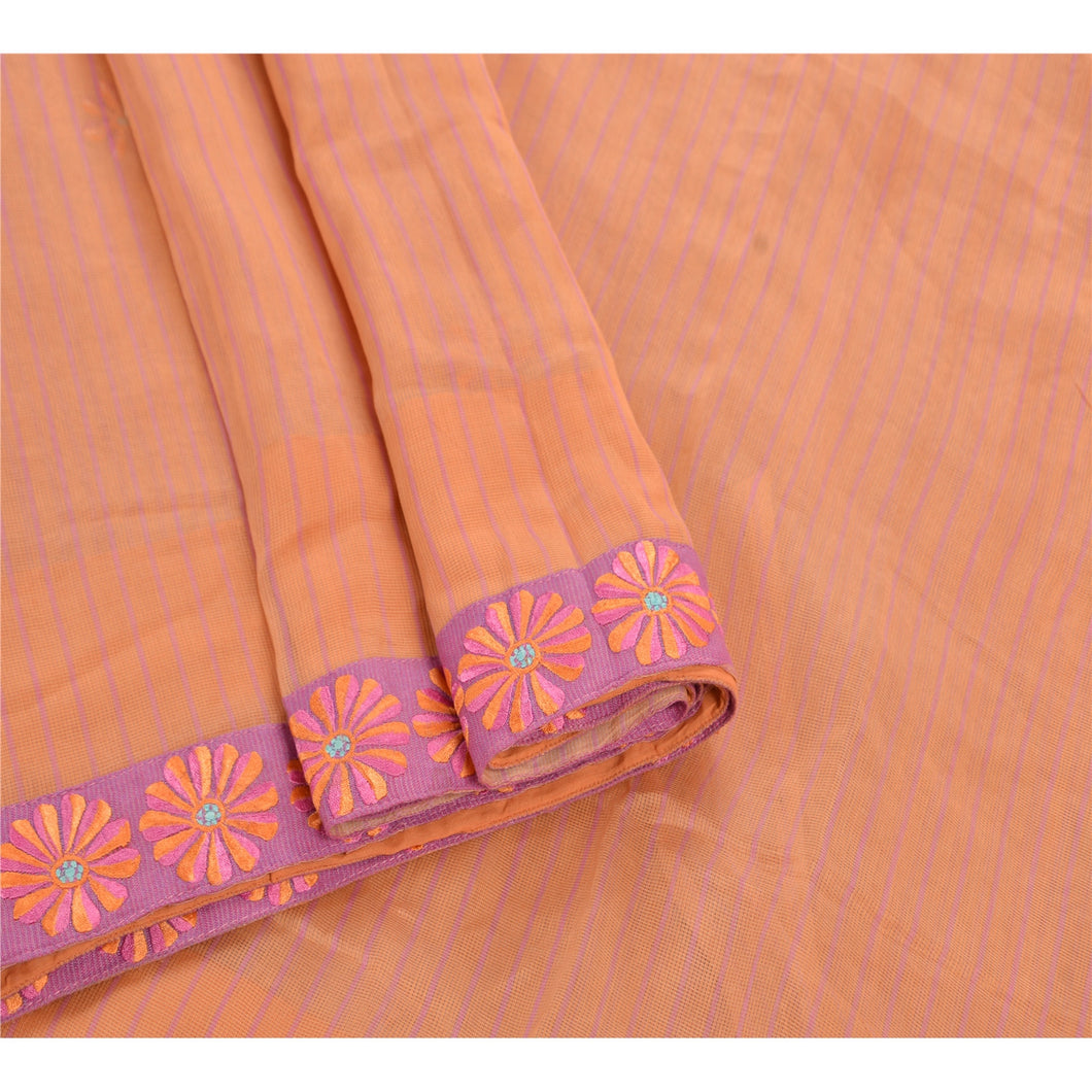 Sanskriti Vintage Indian Saree 100% Pure Cotton Embroidered Fabric Premium Sari